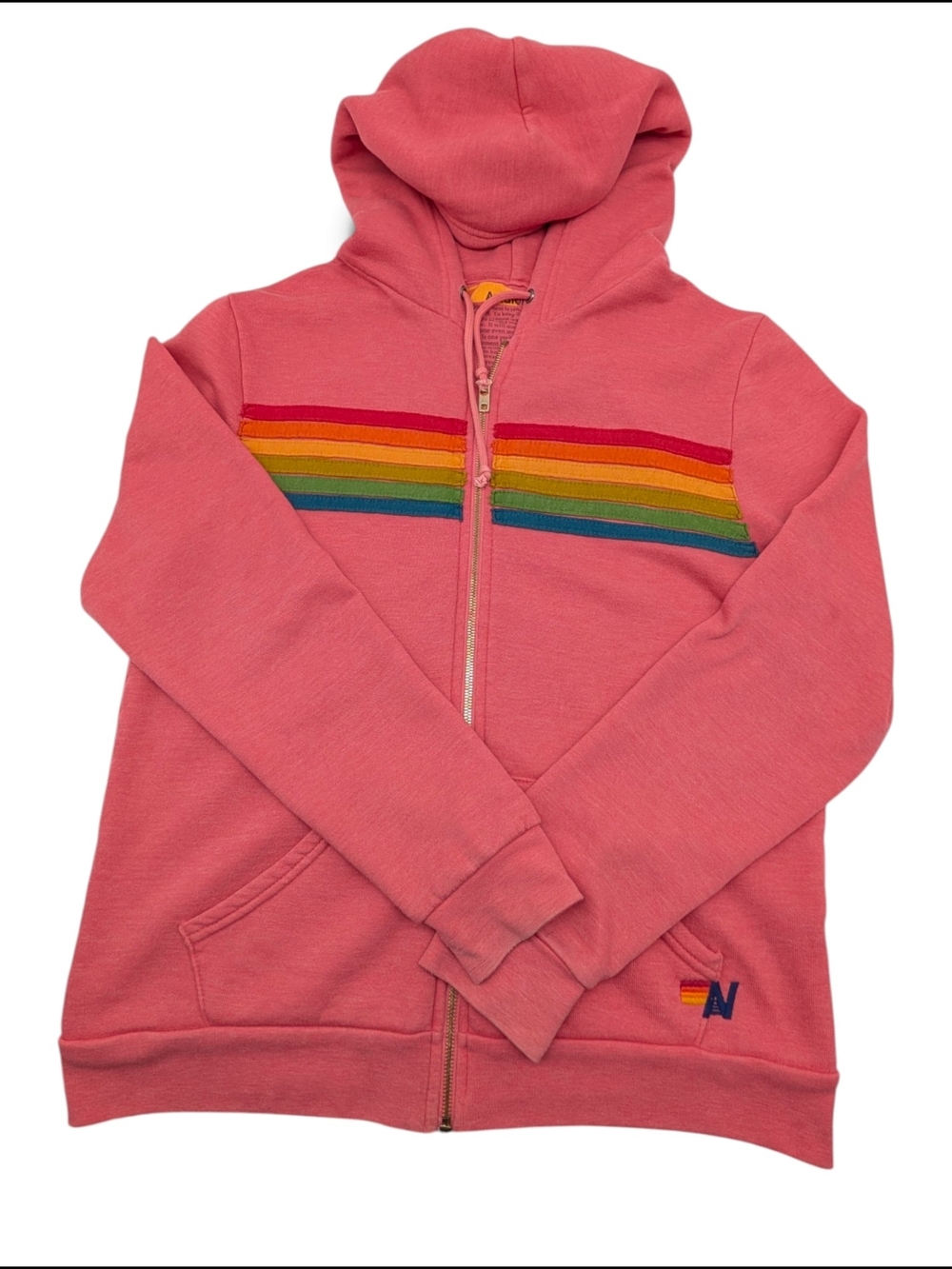 Aviator Nation 5 Stripe Pink Zip Hoodie Large